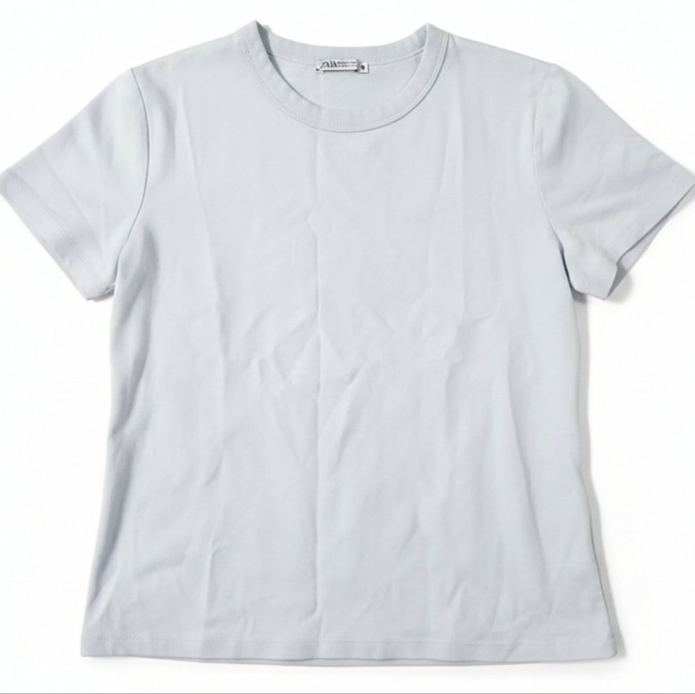 Zara Basic Crew Neck Tee - Baby Blue - Size Medium